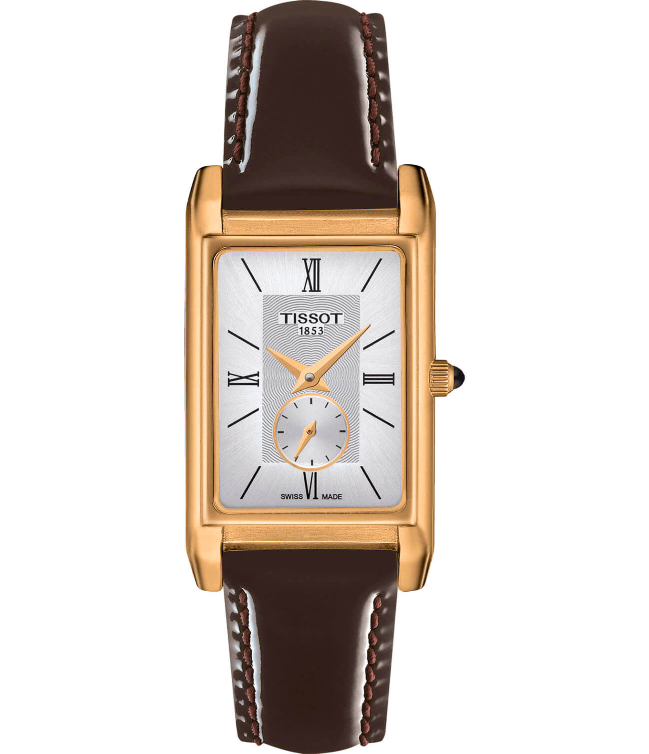 Tissot Tissot Prestigious Lady 18K Gold T923.335.16.038.00  T9233351603800 кварцевые женские часы серебристый циферблат, браслет кожаный — вид спереди