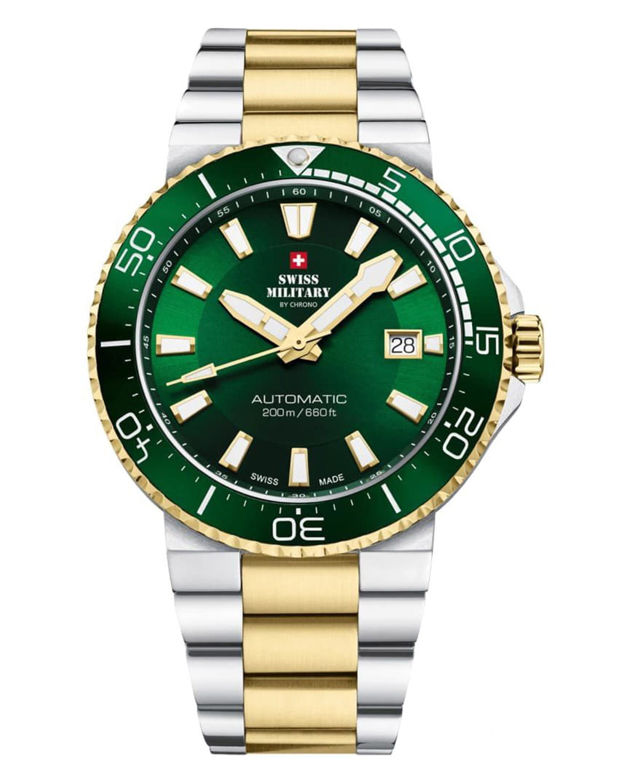 Swiss Military by Chrono Swiss Military by Chrono Automatic Dive SMA34086.04  SMA34086.04 механические мужские часы зеленый циферблат, браслет нержавеющая сталь — вид спереди
