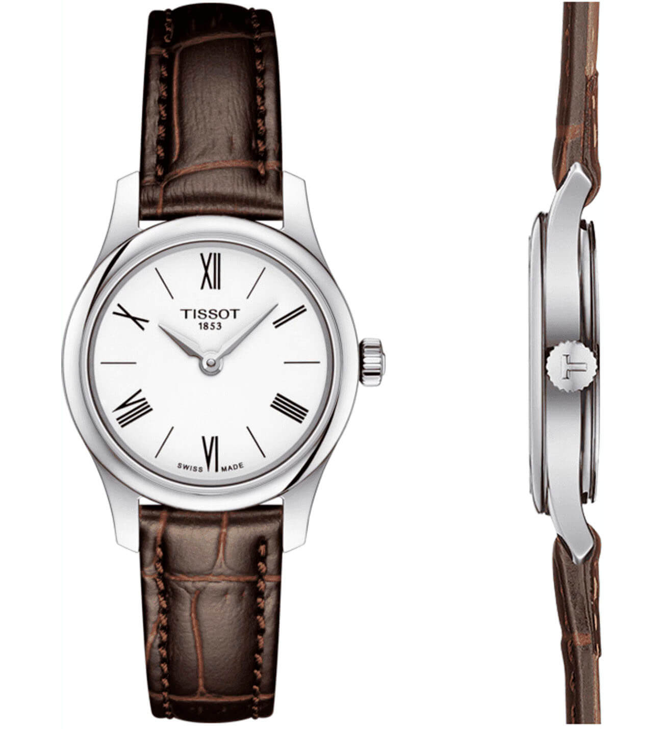 Tissot Tissot Tradition 5.5 Lady T063.009.16.018.00, t-classic швейцария женские часы на браслете кожаный боковой вид