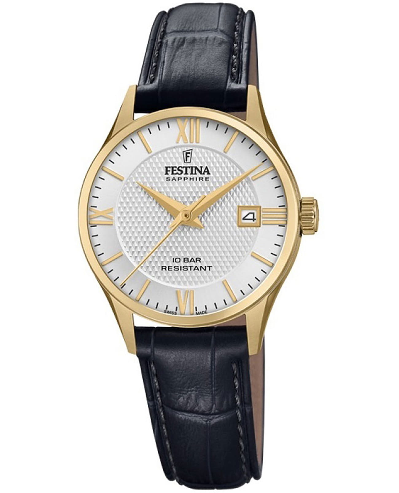 Festina Festina Classics F20011/1  F20011/1 кварцевые женские часы серебристый циферблат, браслет кожаный — вид спереди