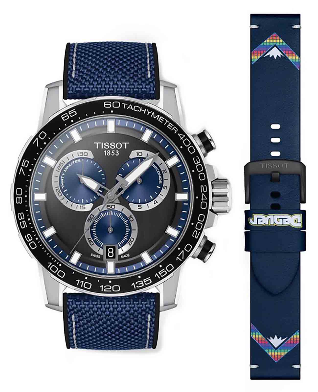 Tissot Tissot SuperSport Chrono T125.617.17.051.03A SuperSport Chrono T1256171705103a кварцевые мужские часы черный циферблат, браслет кожа + текстиль — вид спереди