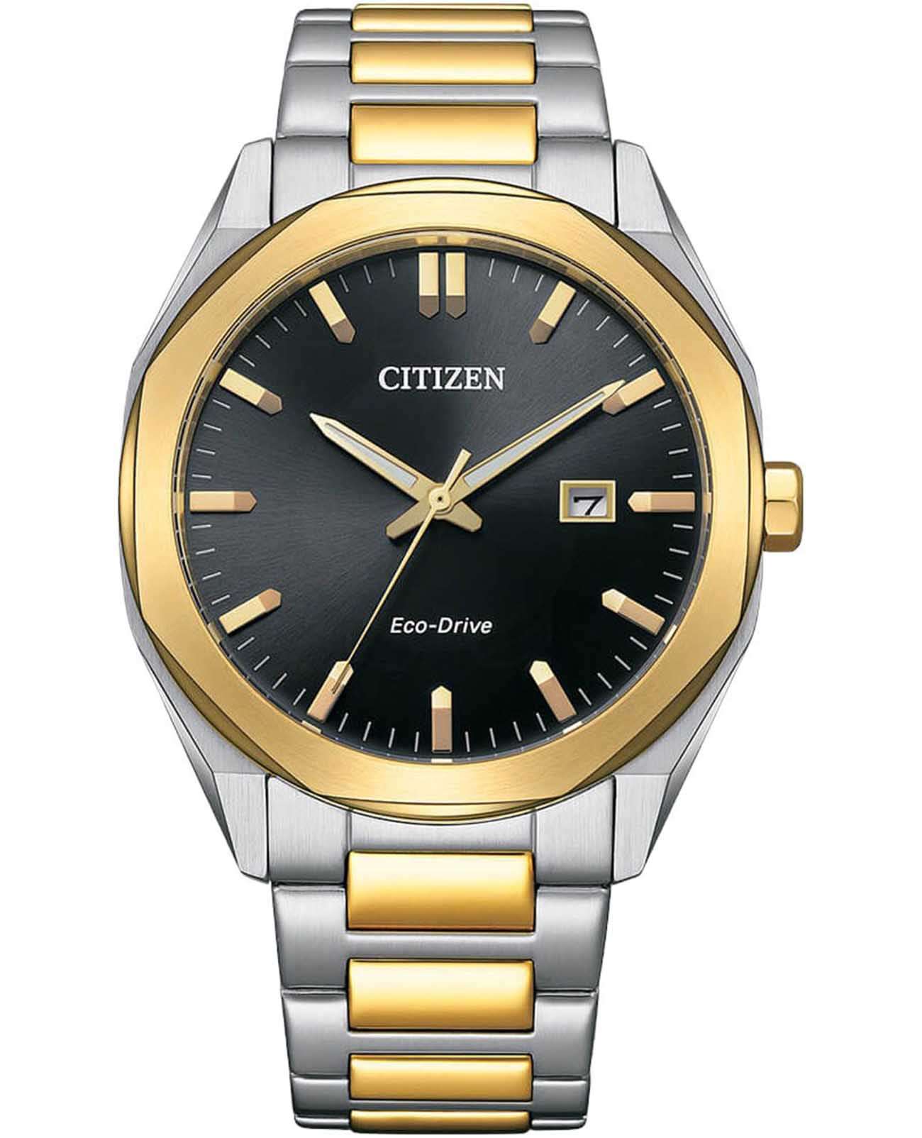 Citizen Citizen Eco-Drive BM7604-80E  BM7604-80E кварцевые мужские часы черный циферблат, браслет нержавеющая сталь с ip-покрытием — вид спереди