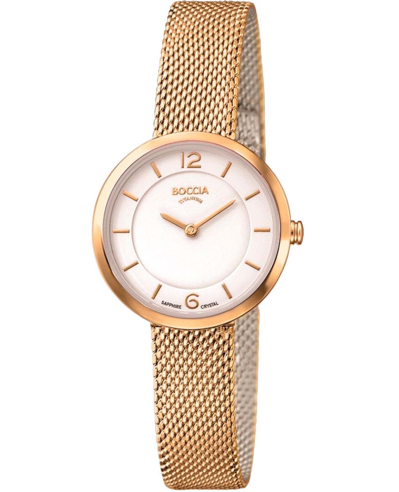 Boccia Titanium Boccia Titanium 3266-08  3266-08 кварцевые женские часы белый циферблат, браслет нержавеющая сталь с pvd-покрытием — вид спереди