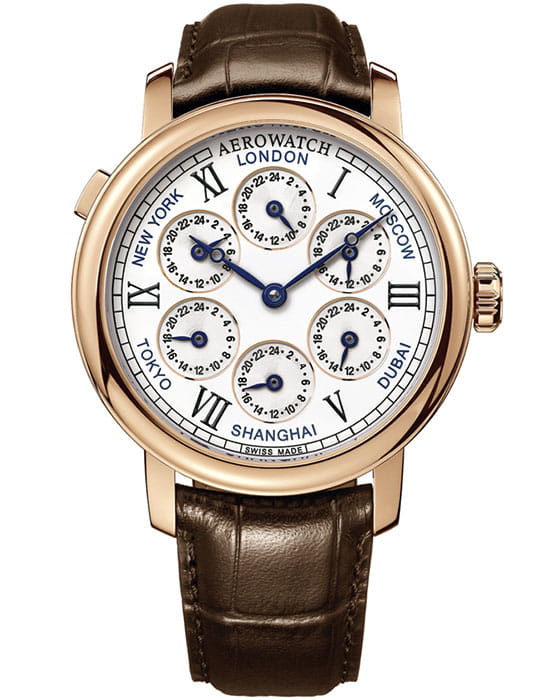 Aerowatch Aerowatch 51974 R101  51974 R101 механические мужские часы белый циферблат, браслет кожаный — вид спереди