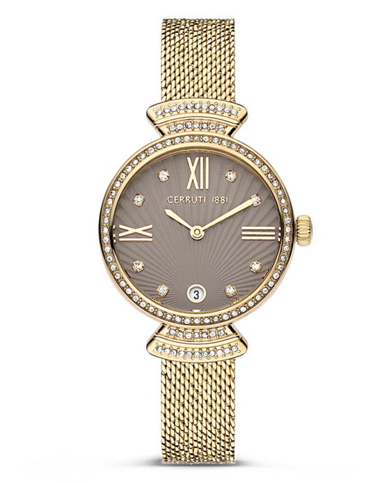 Cerruti 1881 Cerruti 1881 Cerrisi CIWLH2205503  CIWLH2205503 кварцевые женские часы бежевый циферблат, браслет нержавеющая сталь с ip-покрытием — вид спереди
