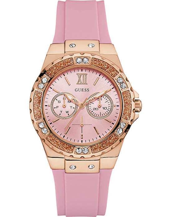 Guess Guess W1053L3  W1053L3 кварцевые женские часы розовый циферблат, браслет силикон — вид спереди