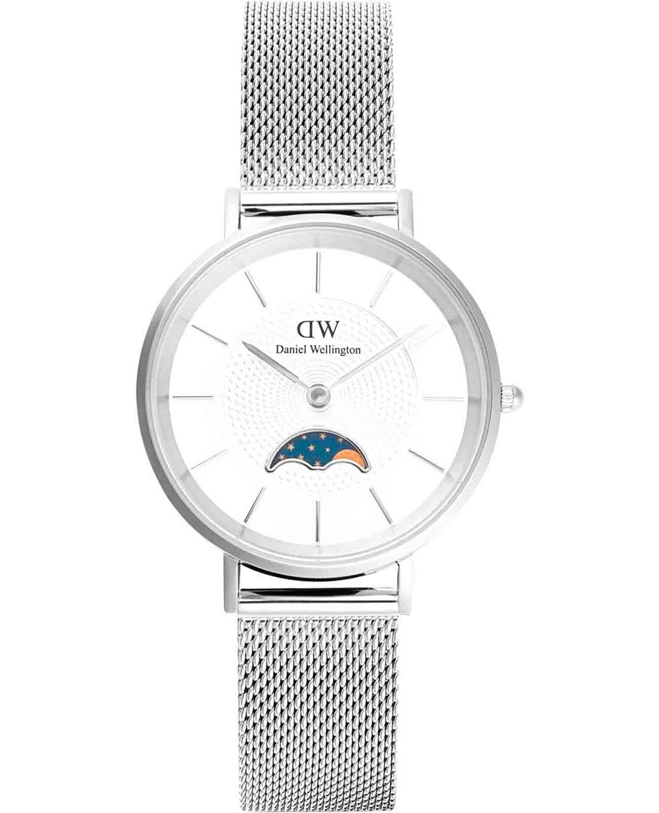 Daniel Wellington Daniel Wellington Petite Lune Melrose DW00100772  DW00100772 кварцевые женские часы белый циферблат, браслет нержавеющая сталь — вид спереди