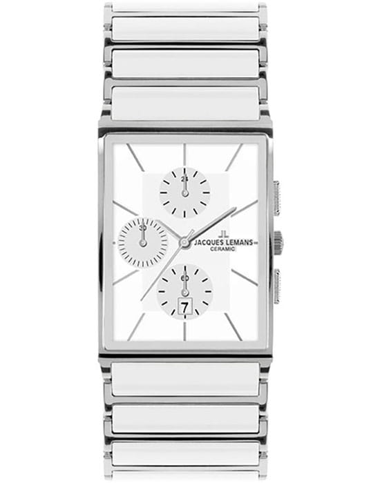Jacques Lemans Jacques Lemans 1-1817B  1-1817B кварцевые мужские часы белый циферблат, браслет сталь + керамические вставки — вид спереди