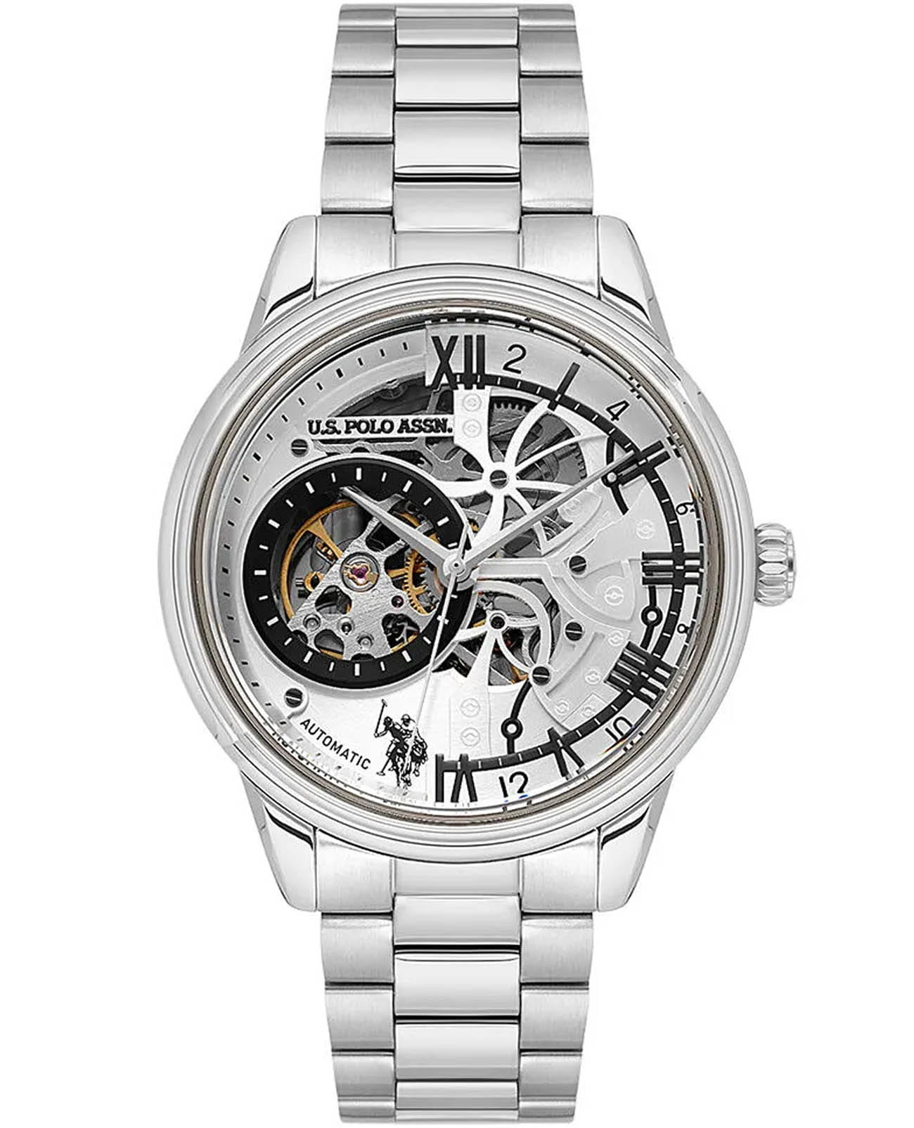 U.S. Polo Assn. U.S. Polo Assn. Crossing USPA1112-01  USPA1112-01 механические мужские часы серебристый циферблат, браслет нержавеющая сталь — вид спереди