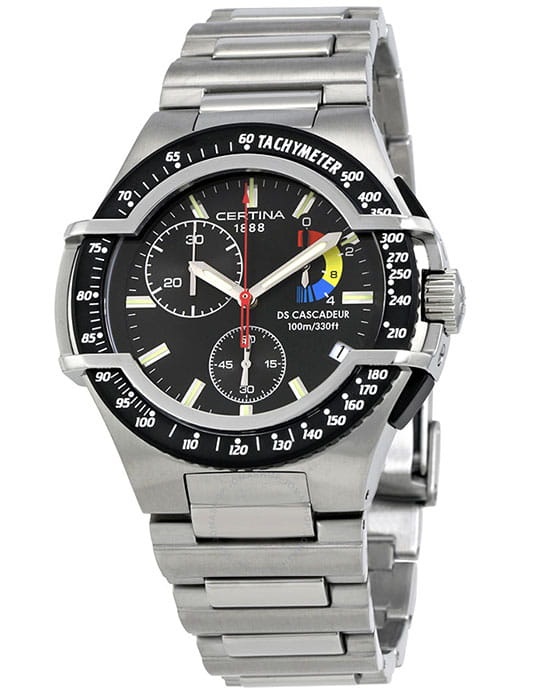 Certina Certina C003.417.11.051.00  C0034171105100 кварцевые мужские часы черный циферблат, браслет нержавеющая сталь — вид спереди