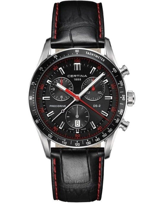 Certina Certina C024.447.16.051.03  C0244471605103 кварцевые мужские часы черный циферблат, браслет кожаный — вид спереди