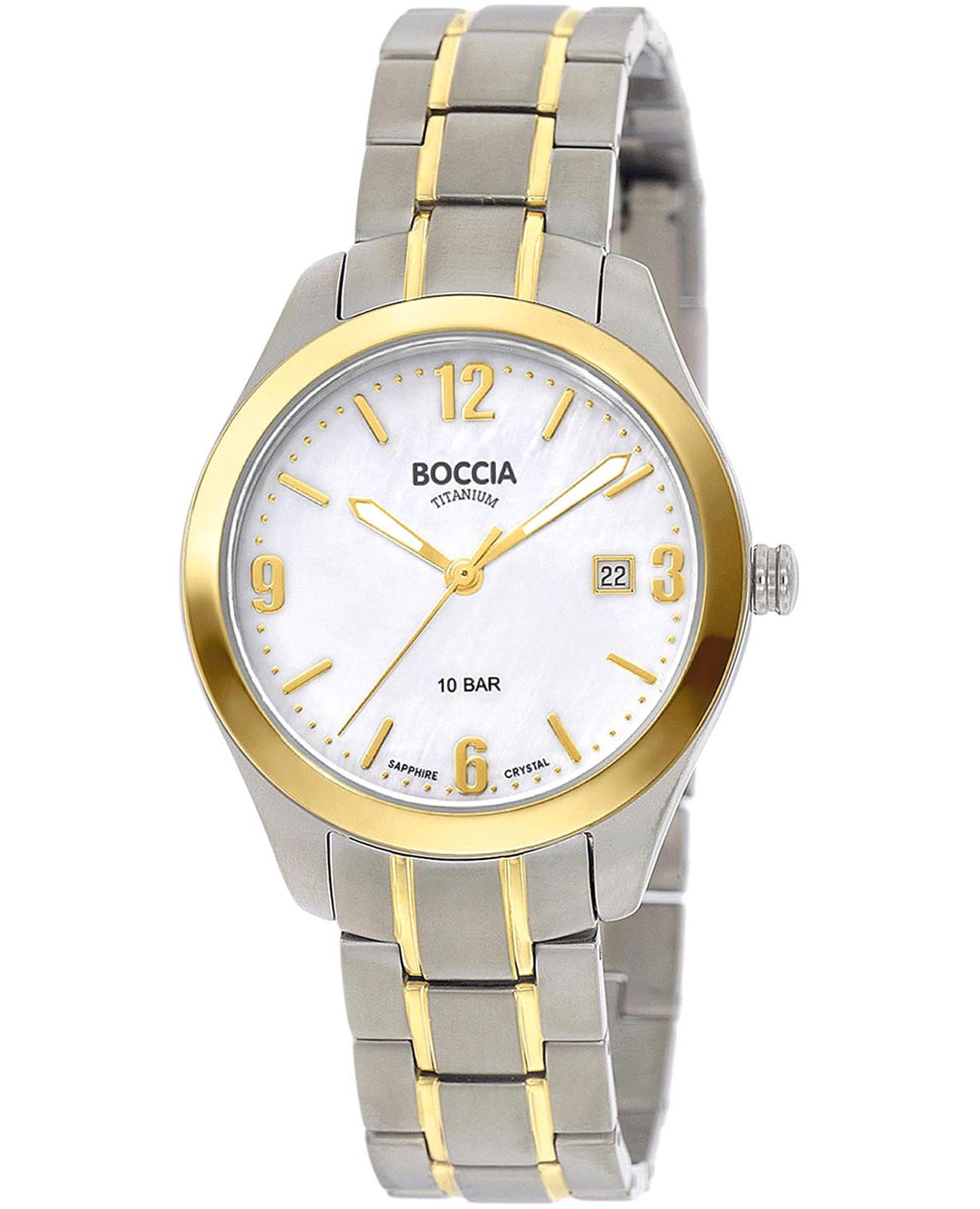 Boccia Titanium Boccia Titanium 3317-03  3317-03 кварцевые женские часы перламутровый циферблат, браслет титановый c pvd покрытием — вид спереди
