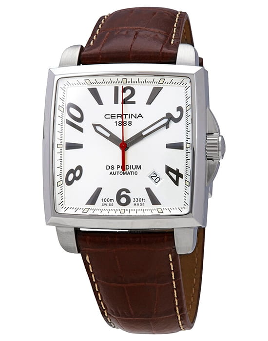 Certina Certina DS Podium C001.507.16.037.00  C0015071603700 механические мужские часы белый циферблат, браслет кожаный — вид спереди