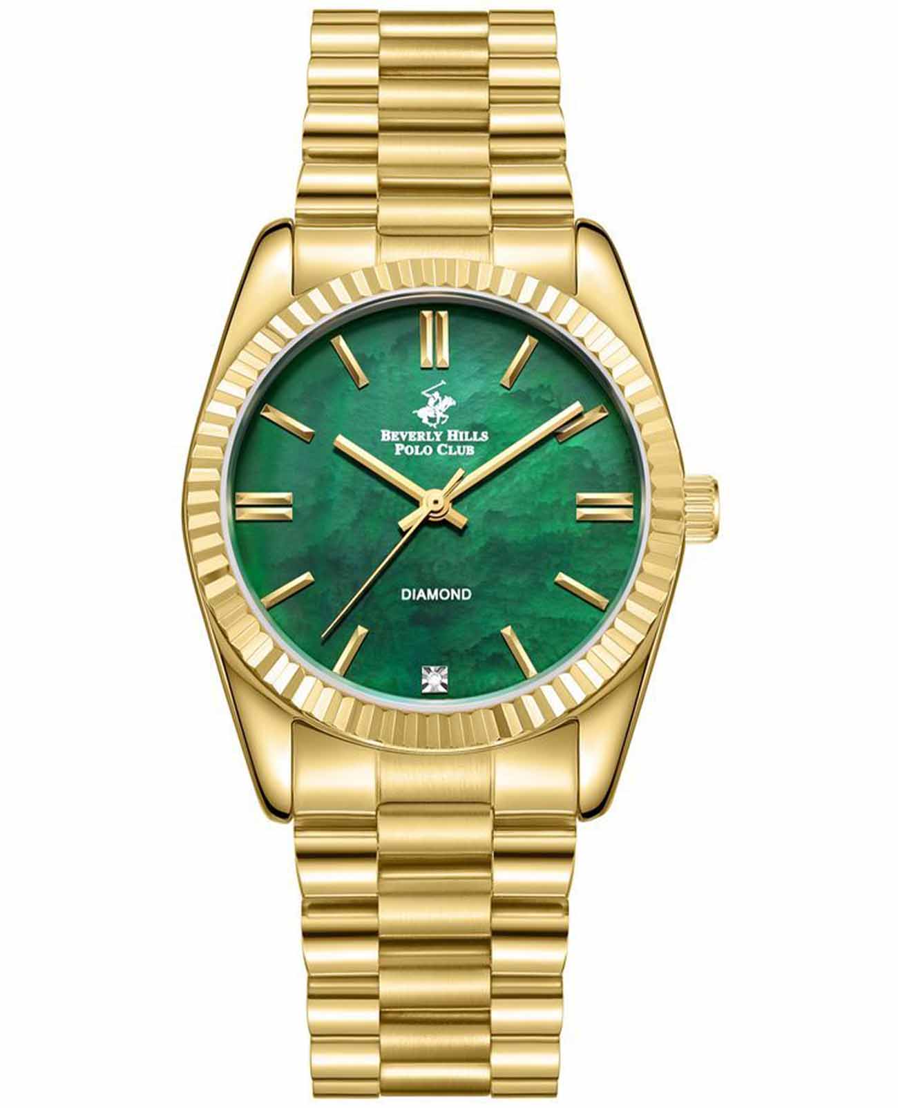 Beverly Hills Polo Club Beverly Hills Polo Club BP3172C.170  BP3172C.170 кварцевые женские часы зеленый циферблат, браслет суперметалл с ip покрытием — вид спереди