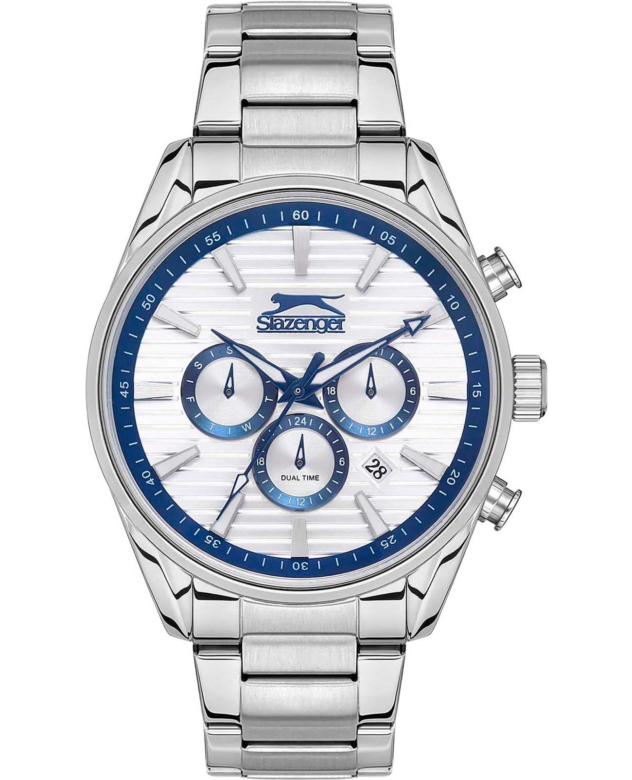 Slazenger Slazenger Multifunction SL.09.2111.2.01  SL.09.2111.2.01 кварцевые мужские часы белый циферблат, браслет суперметалл — вид спереди