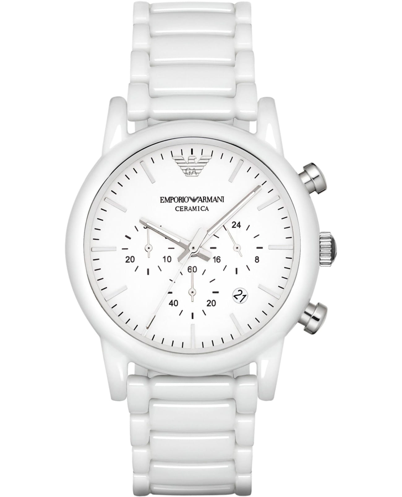 Emporio Armani Emporio Armani Luigi AR1499  AR1499 кварцевые мужские часы белый циферблат, браслет керамика — вид спереди