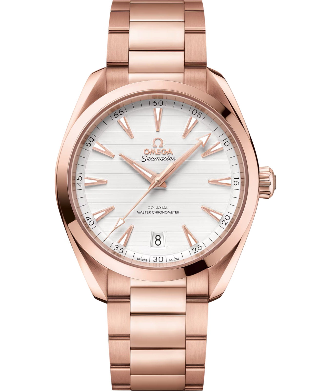 Omega Omega Seamaster Aqua Terra 220.50.41.21.02.001 Aqua Terra 22050412102001 механические мужские часы белый циферблат, браслет 18-каратное красное золото — вид спереди