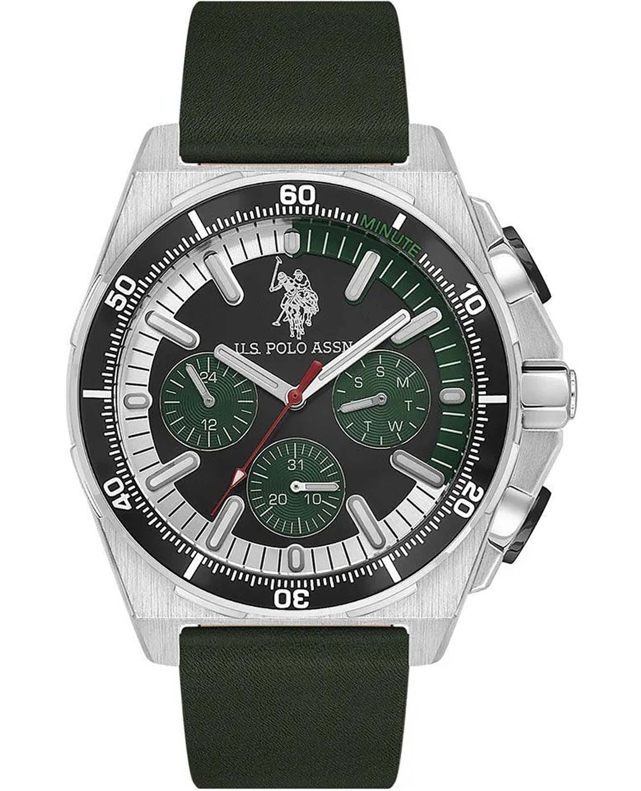 U.S. Polo Assn. U.S. Polo Assn. Crossing USPA1092-01  USPA1092-01 кварцевые мужские часы черный циферблат, браслет кожаный — вид спереди