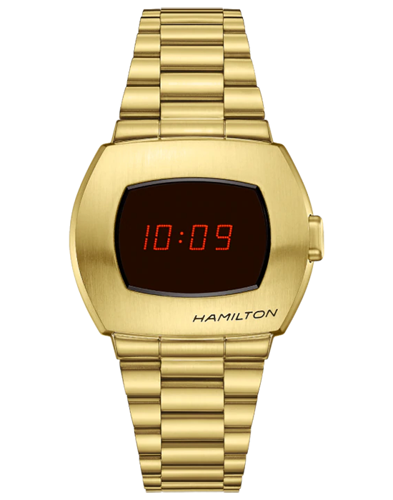 Hamilton Hamilton American Classic PSR Digital Quartz H52424130  H52424130 кварцевые мужские часы красный циферблат, браслет сталь c pvd покрытием — вид спереди