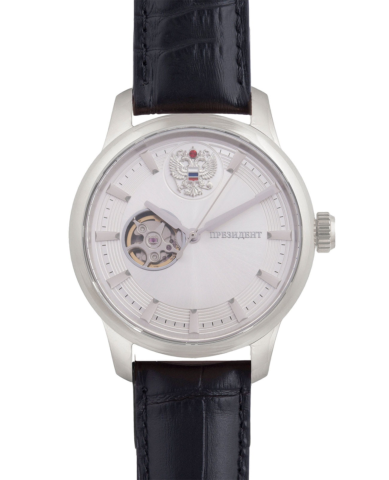 Президент Президент 3910097  3910097 механические мужские часы белый циферблат, браслет кожаный — вид спереди