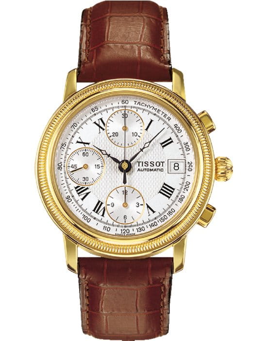 Tissot Tissot Bridgeport Automatic Valjoux 18K Gold T71.3.435.33 Bridgeport T71343533 механические мужские часы белый циферблат, браслет кожаный — вид спереди