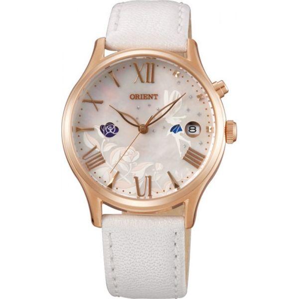 Orient Orient DM01004W (FDM01004W)  FDM01004W механические женские часы перламутровый циферблат, браслет кожа + текстиль — вид спереди