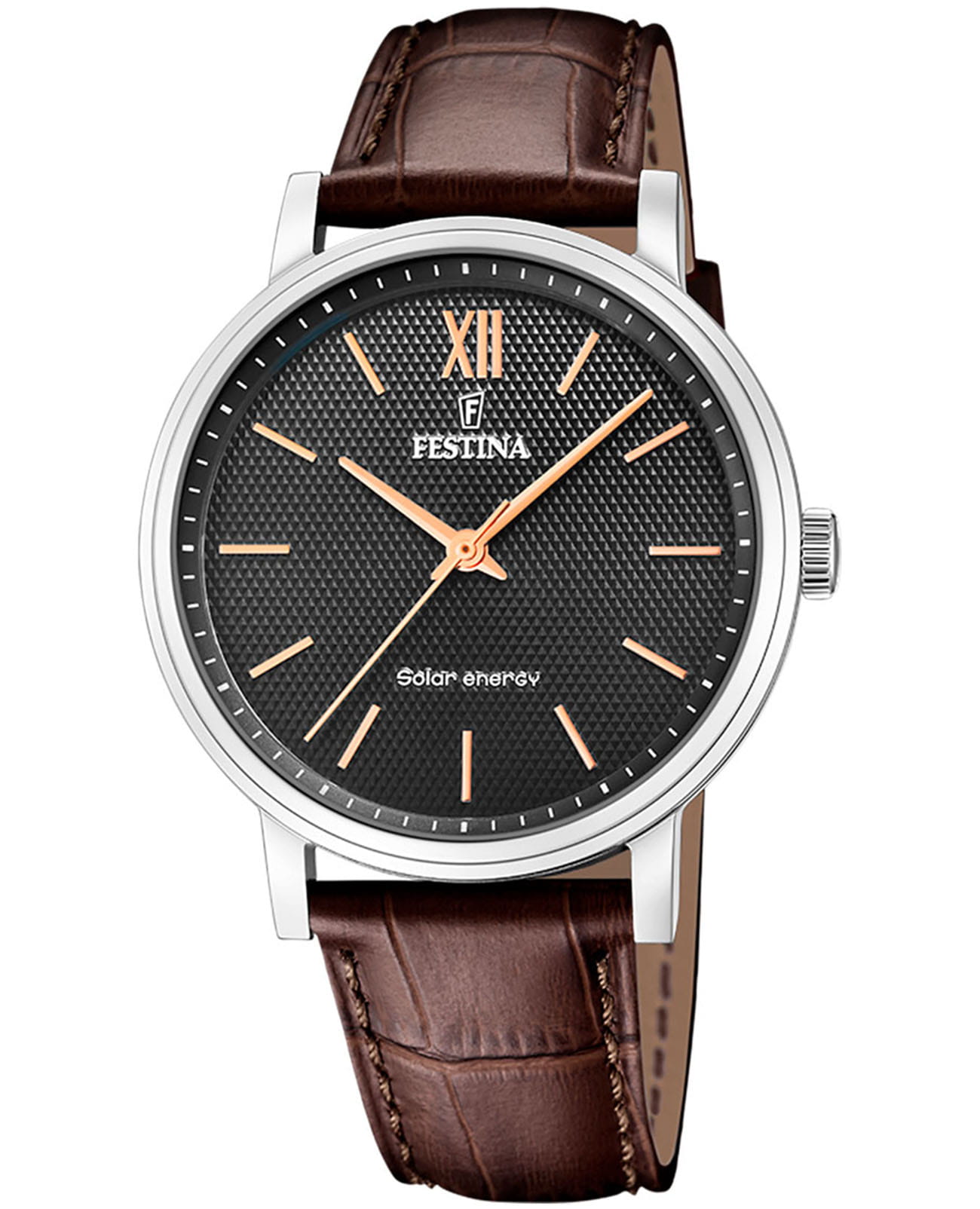Festina Festina Solar F20660/6  F20660/6 кварцевые мужские часы черный циферблат, браслет кожаный — вид спереди