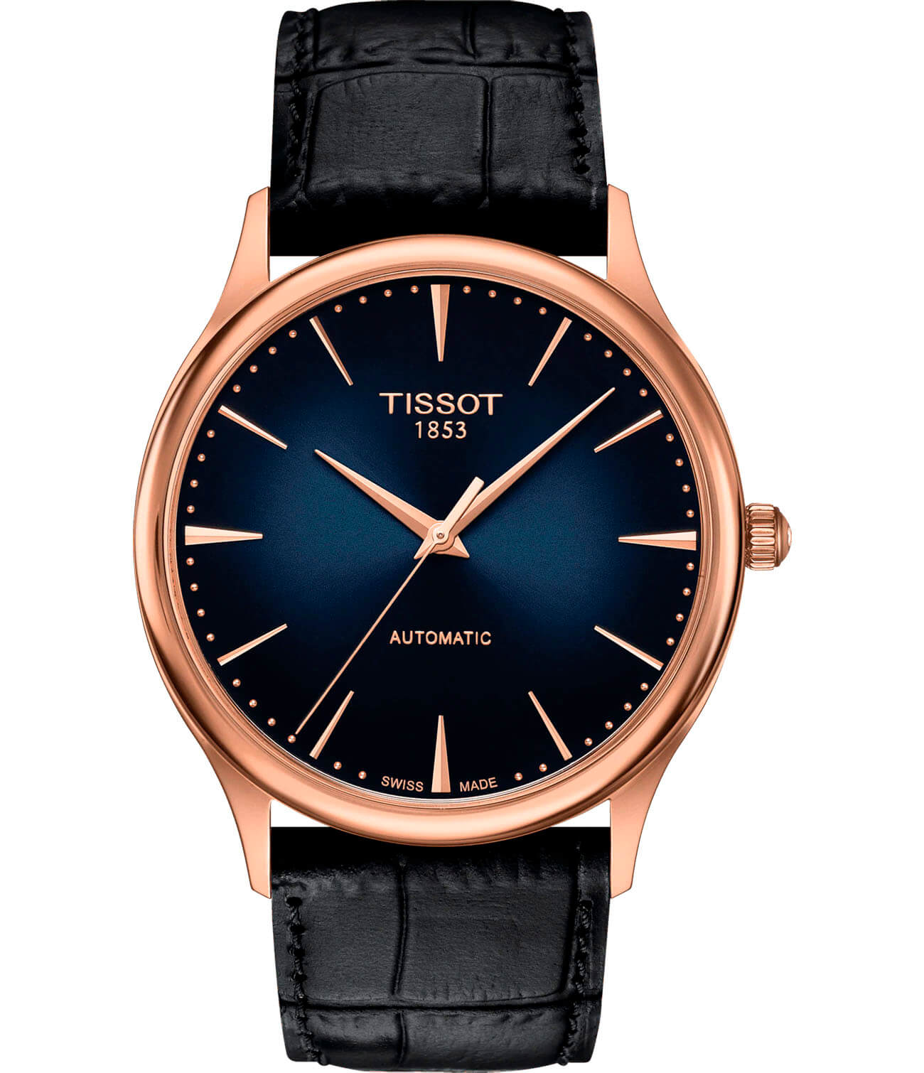 Tissot Tissot Excellence Automatic 18K Gold T926.407.76.041.00  T9264077604100 механические мужские часы синий циферблат, браслет кожаный — вид спереди