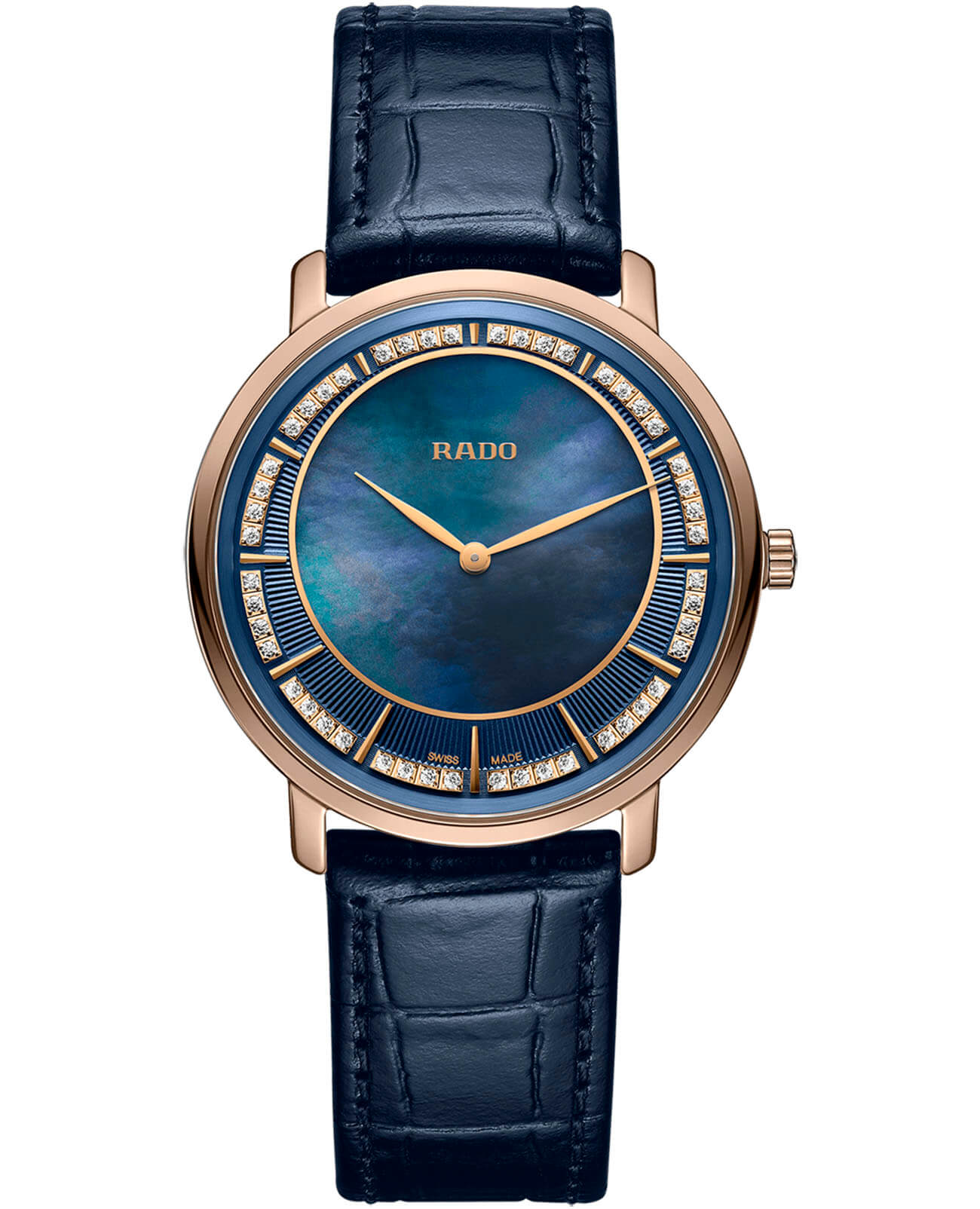 Rado Rado Diamaster Thinline R14071916  R14071916 кварцевые мужские часы синий циферблат, браслет кожаный — вид спереди