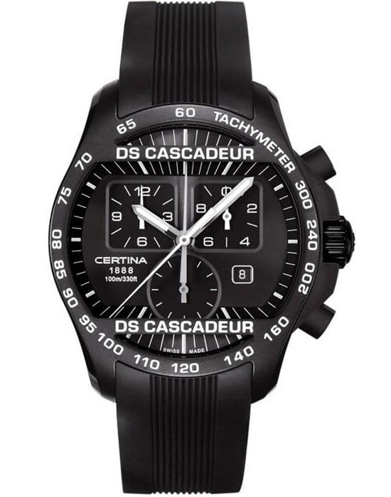 Certina Certina DS Cascadeur C003.617.17.050.00  C0036171705000 кварцевые мужские часы черный циферблат, браслет каучук — вид спереди