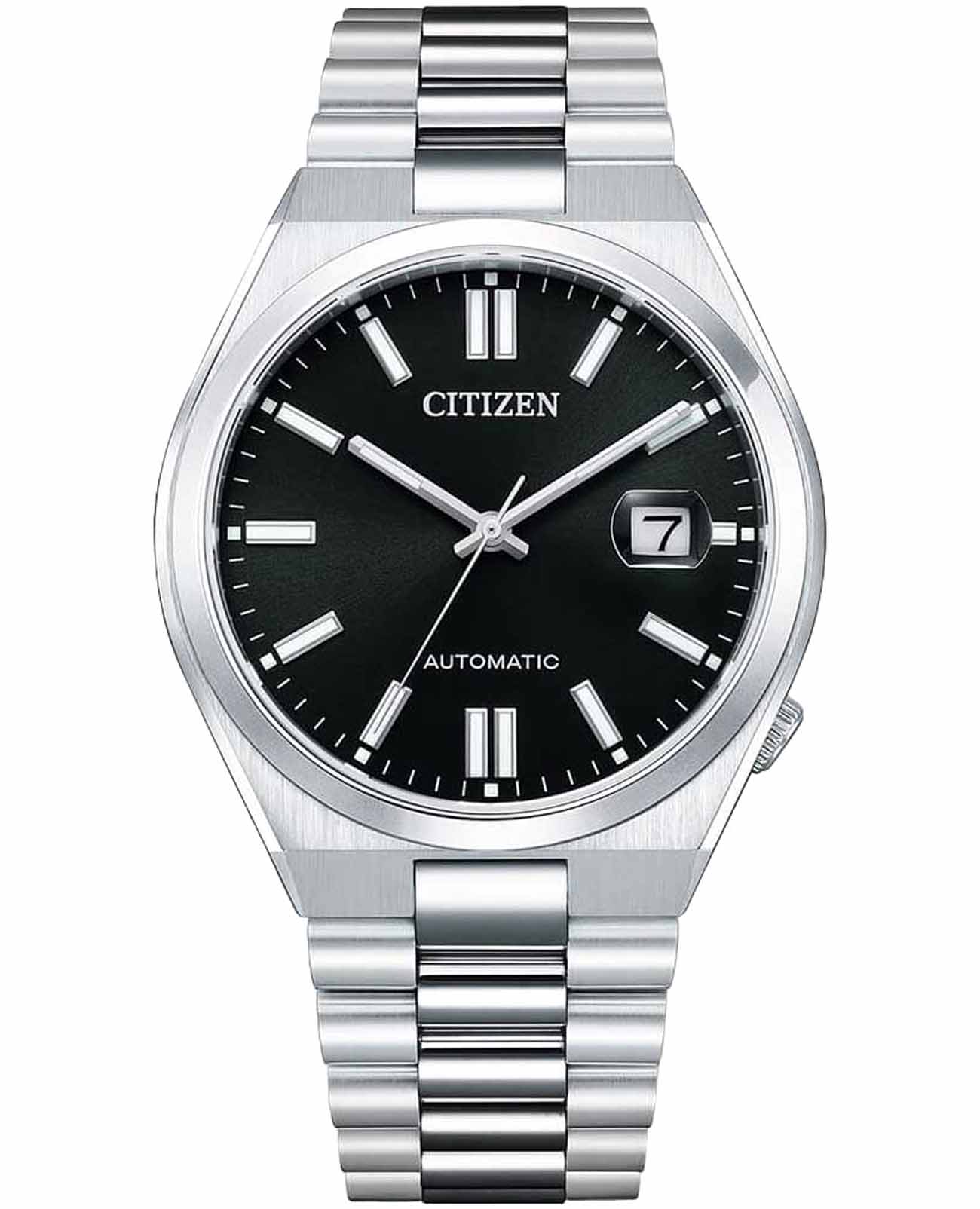 Citizen Citizen Tsuyosa NJ0150-81E  NJ0150-81E механические мужские часы черный циферблат, браслет нержавеющая сталь — вид спереди