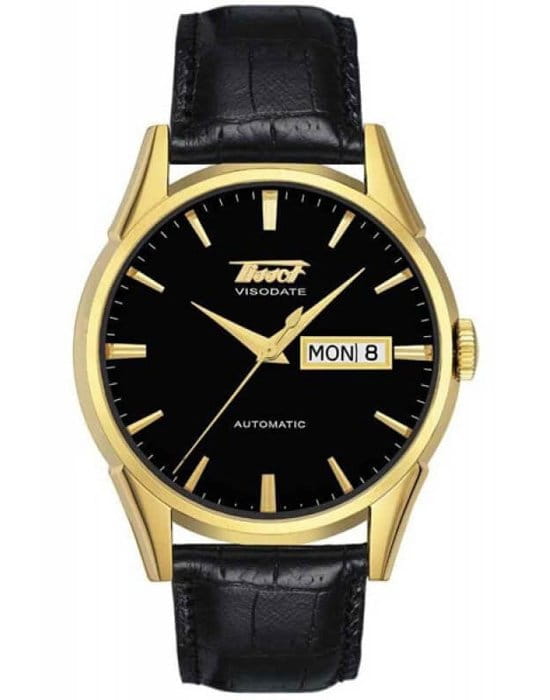 Tissot Tissot Heritage Visodate Automatic T019.430.36.051.01 Visodate T0194303605101 механические мужские часы черный циферблат, браслет кожаный — вид спереди