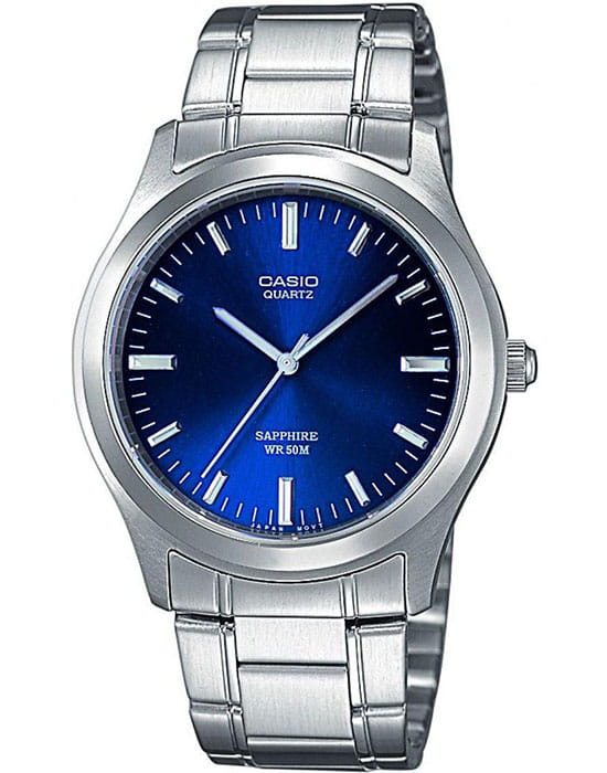 Casio Casio MTP-1200A-2A  MTP-1200A-2A кварцевые мужские часы синий циферблат, браслет нержавеющая сталь — вид спереди