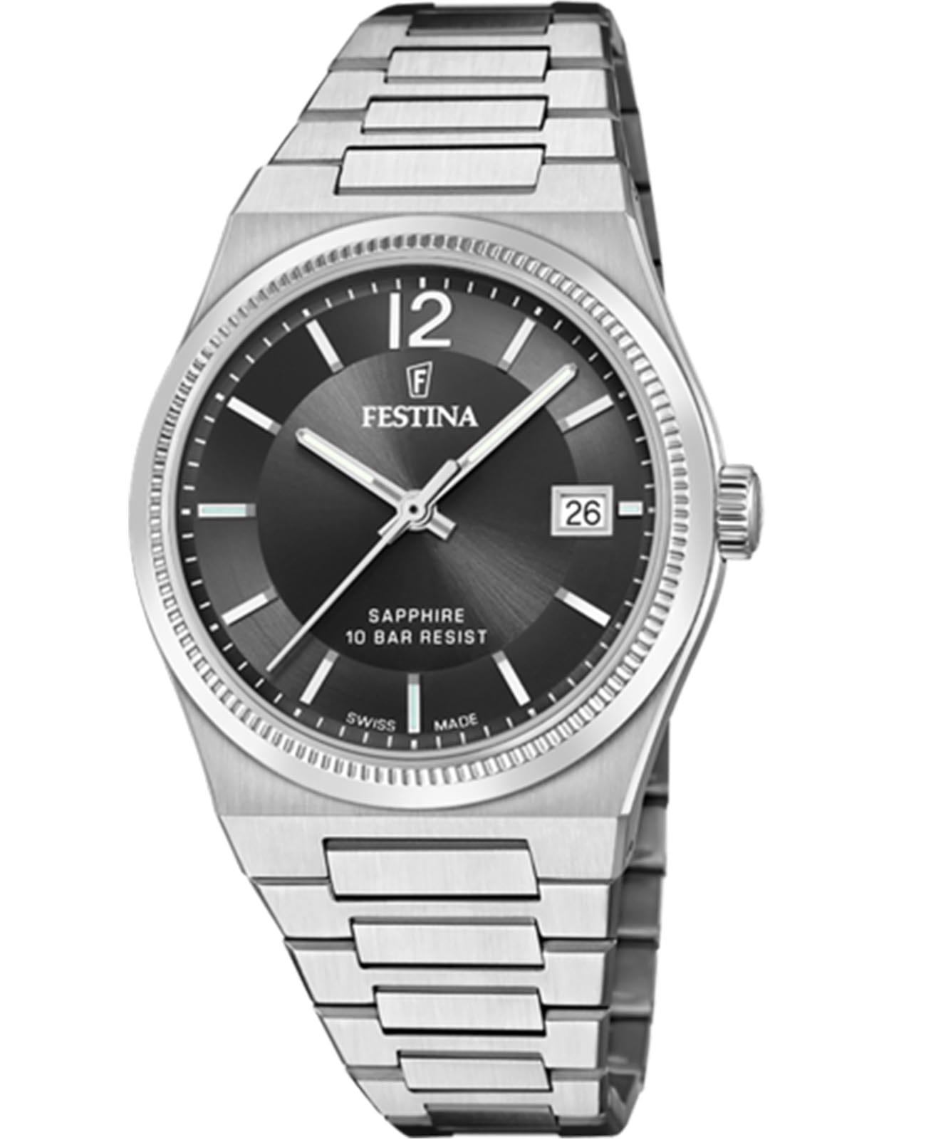 Festina Festina Classics F20035/6  F20035/6 кварцевые женские часы черный циферблат, браслет нержавеющая сталь — вид спереди