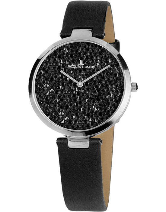 Jacques Lemans Jacques Lemans 1-2035A  1-2035A кварцевые женские часы черный циферблат, браслет кожаный — вид спереди