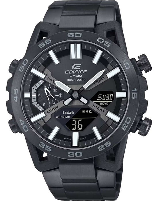 Casio Casio Edifice ECB-2000DC-1BDF (ECB-2000DC-1B) ECB ECB-2000DC-1B кварцевые мужские часы черный циферблат, браслет сталь с ip покрытием — вид спереди