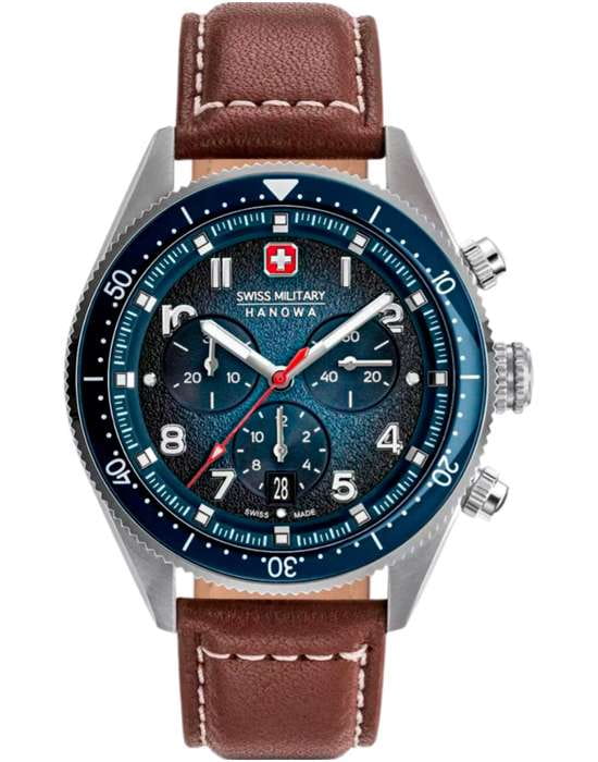 Swiss Military Hanowa Swiss Military Hanowa Greyhound SMWGC0003802  SMWGC0003802 кварцевые мужские часы синий циферблат, браслет кожаный — вид спереди
