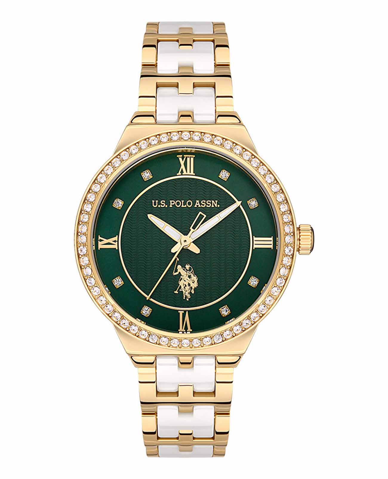 U.S. Polo Assn. U.S. Polo Assn Stile USPA2058-02  USPA2058-02 кварцевые женские часы зеленый циферблат, браслет сталь с ip покрытием + керамика — вид спереди