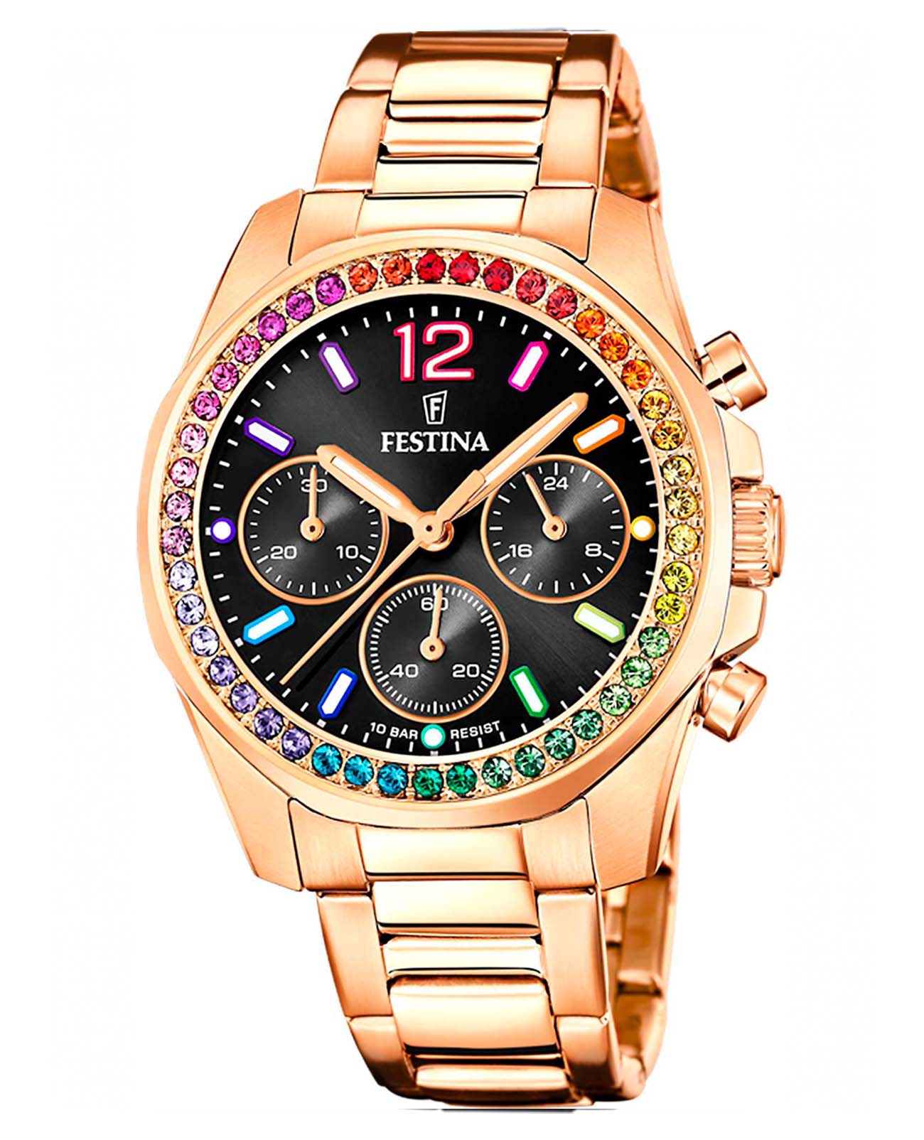 Festina Festina Boyfriend F20639/3  F20639/3 кварцевые женские часы черный циферблат, браслет нержавеющая сталь с pvd-покрытием — вид спереди