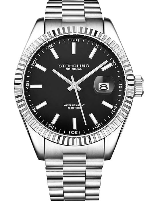Stuhrling Stuhrling Symphony 3935.3  3935.3 кварцевые мужские часы черный циферблат, браслет нержавеющая сталь — вид спереди