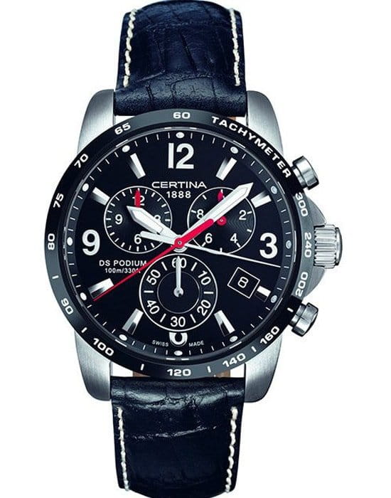 Certina Certina C001.617.26.057.00  C0016172605700 кварцевые мужские часы черный циферблат, браслет кожаный — вид спереди