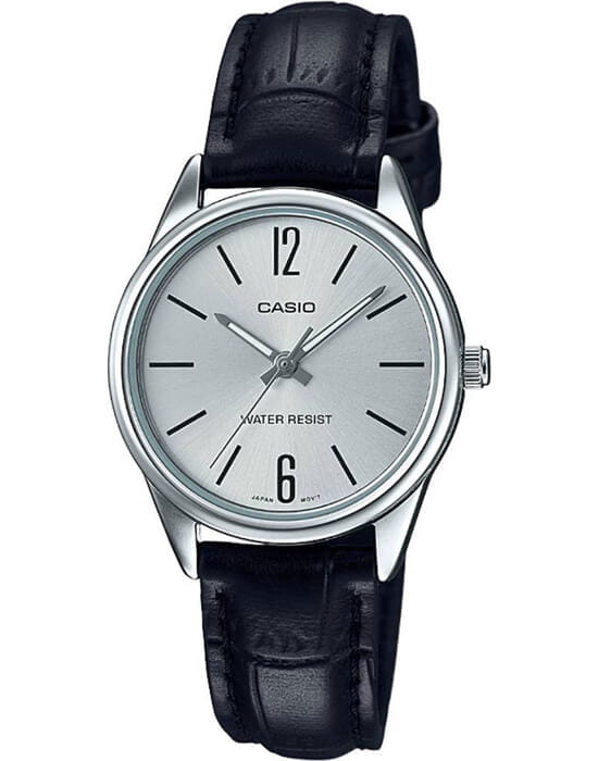 Casio Casio LTP-V005L-7B  LTP-V005L-7B кварцевые женские часы серебристый циферблат, браслет кожаный — вид спереди