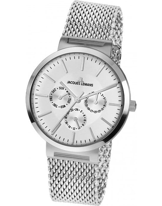 Jacques Lemans Jacques Lemans 1-1950G  1-1950G кварцевые мужские часы белый циферблат, браслет нержавеющая сталь — вид спереди