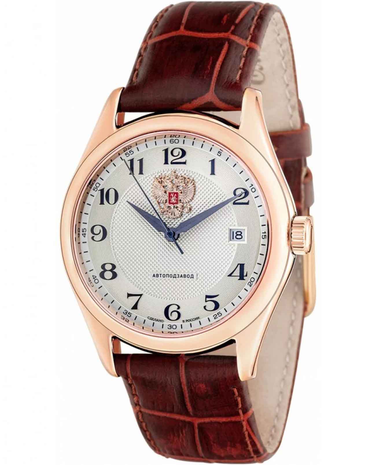 Слава Слава Сенат 1493293/300-8215  1493293/300-8215 механические мужские часы белый циферблат, браслет кожаный — вид спереди