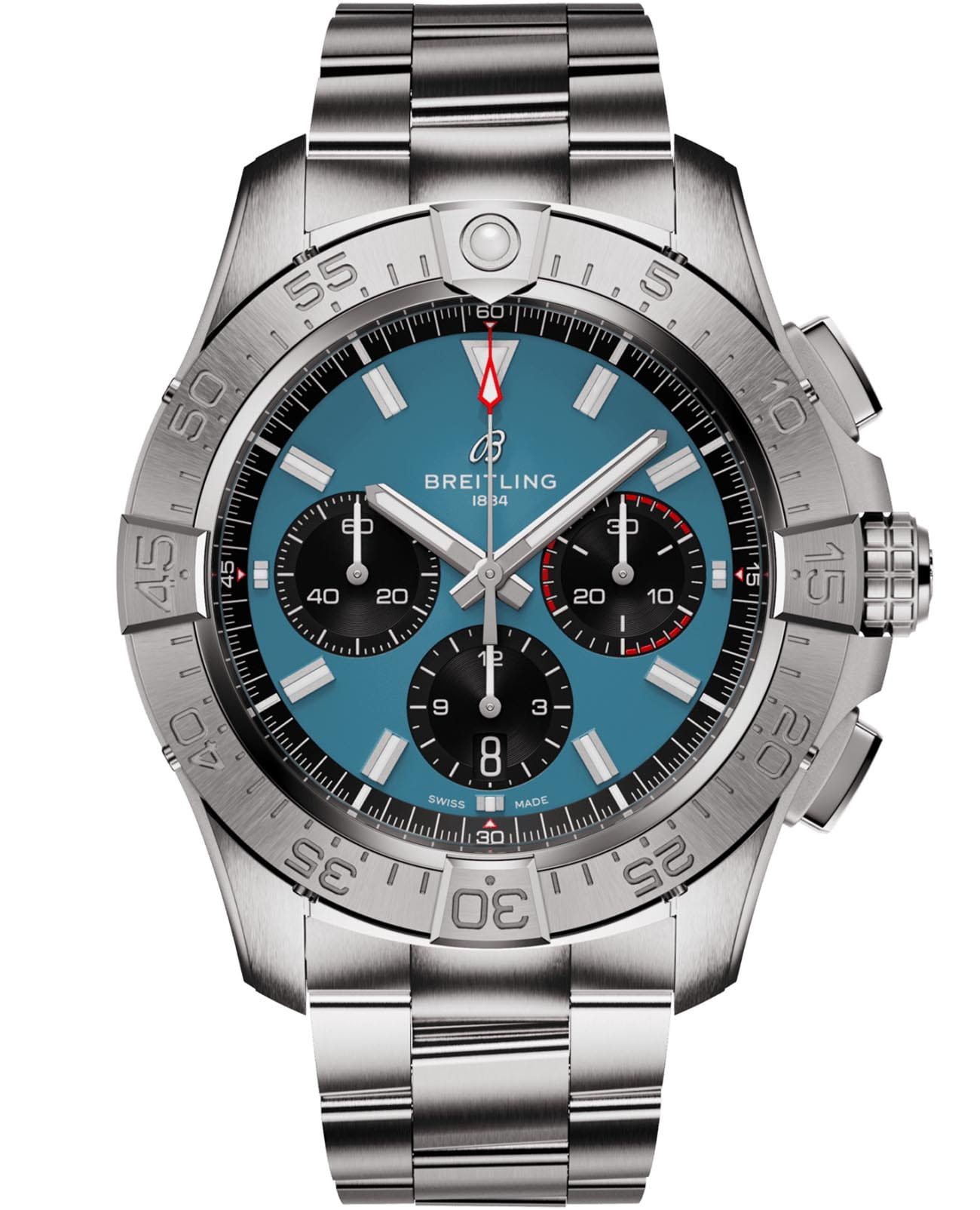 Breitling Breitling Avenger B01 Chronograph 44 AB0147101C1A1  AB0147101C1A1 механические мужские часы голубой циферблат, браслет нержавеющая сталь — вид спереди