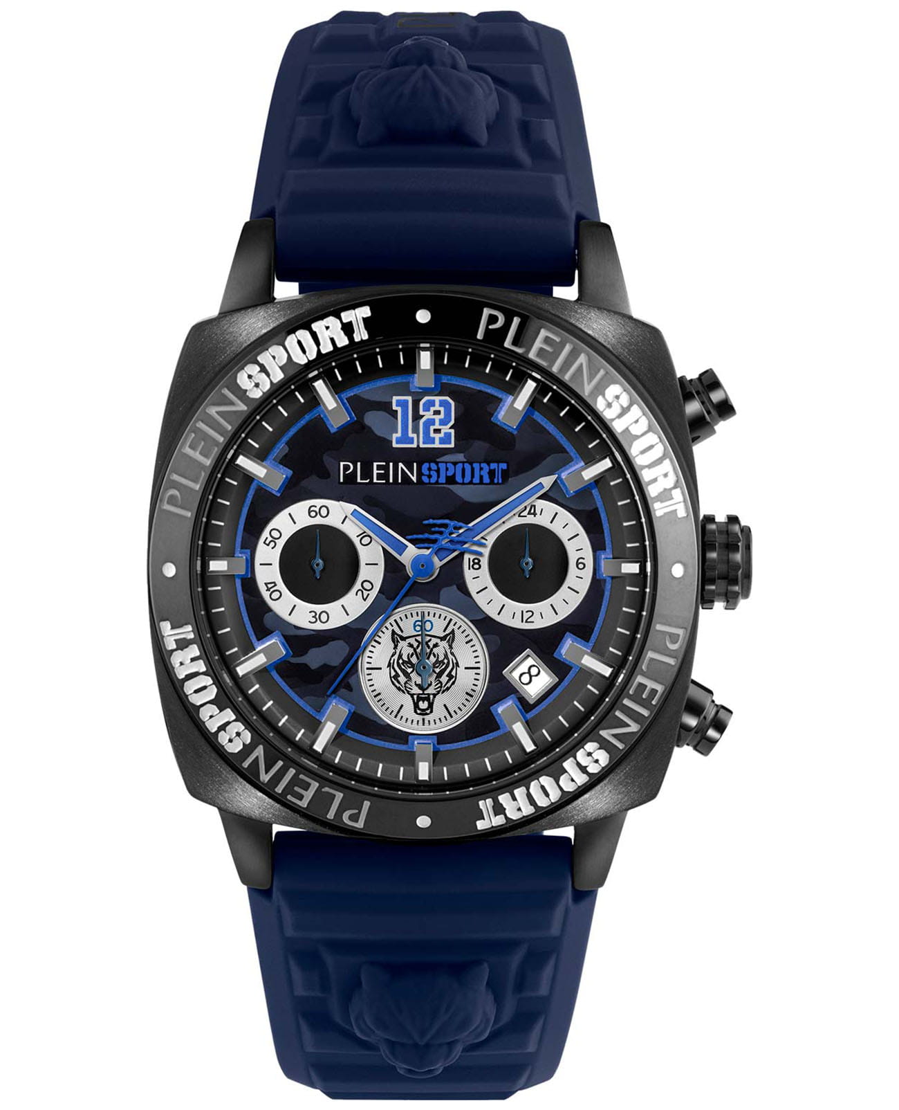 Plein Sport Plein Sport Wildcat PSGBA0323  PSGBA0323 кварцевые мужские часы синий циферблат, браслет силикон — вид спереди