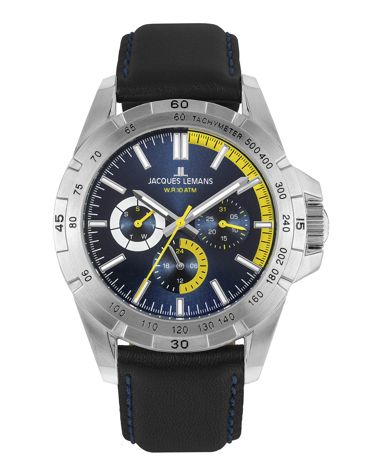 Jacques Lemans Jacques Lemans 42-11C  42-11C кварцевые мужские часы синий циферблат, браслет кожаный — вид спереди