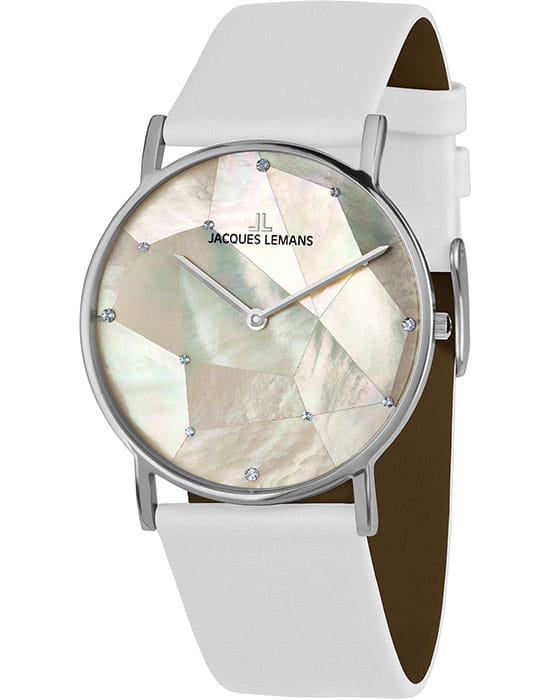 Jacques Lemans Jacques Lemans Classic 1-2050B  1-2050B кварцевые женские часы перламутровый циферблат, браслет кожаный — вид спереди