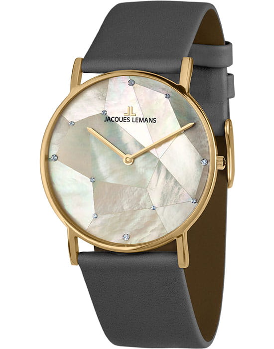 Jacques Lemans Jacques Lemans 1-2050D  1-2050D кварцевые женские часы перламутровый циферблат, браслет кожаный — вид спереди
