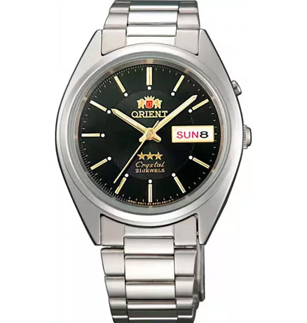 Orient Orient AB00006B (FAB00006B)  AB00006B механические мужские часы черный циферблат, браслет  — вид спереди